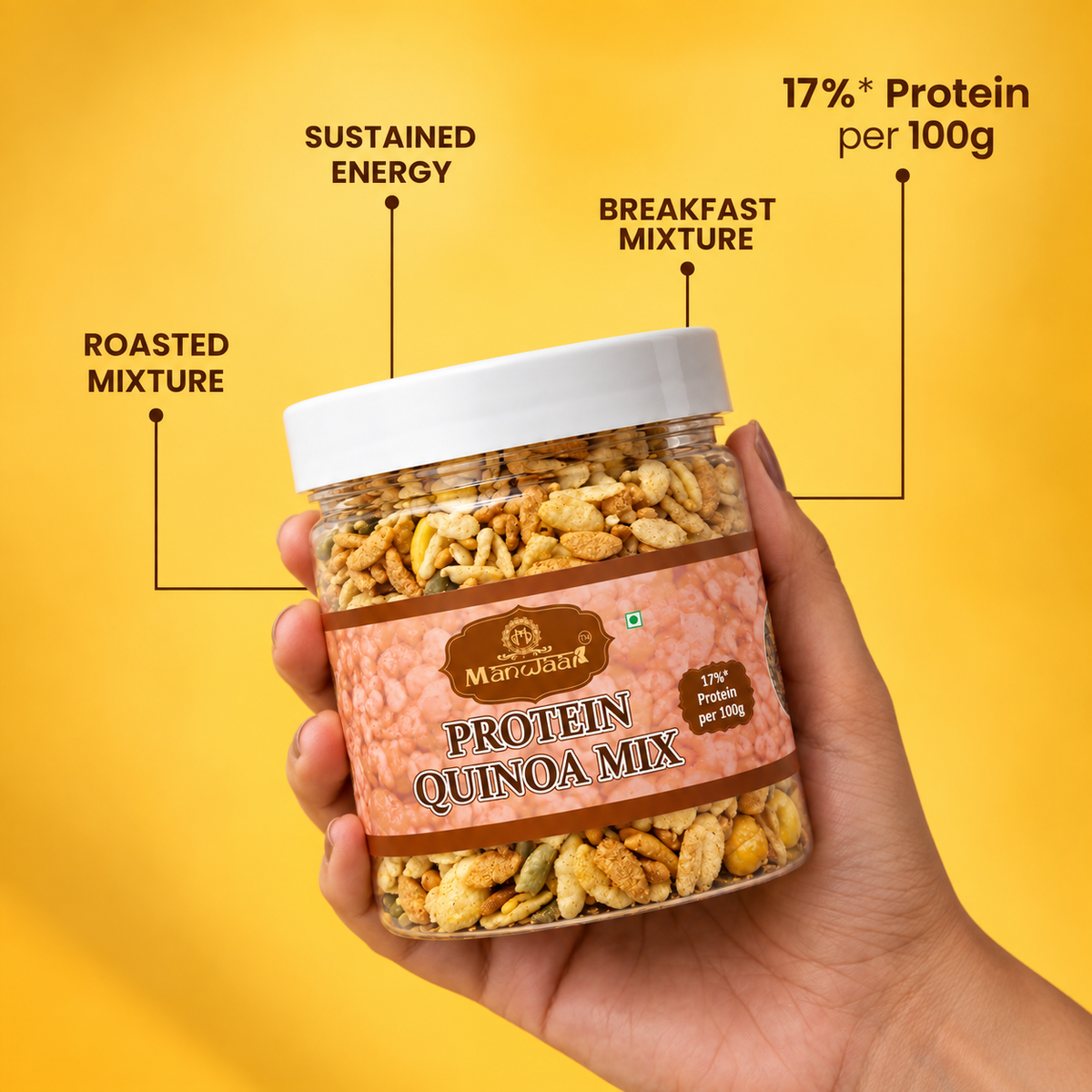 Manwaar Protein Quinoa Salad Mix | Roasted Quinoa Snack | Healthy Roasted Mix
